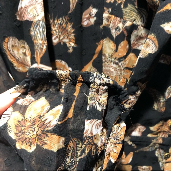 Walter Baker Sophia almost maxi dress black floral and tan lined tie front 4 - Picture 7 of 14
